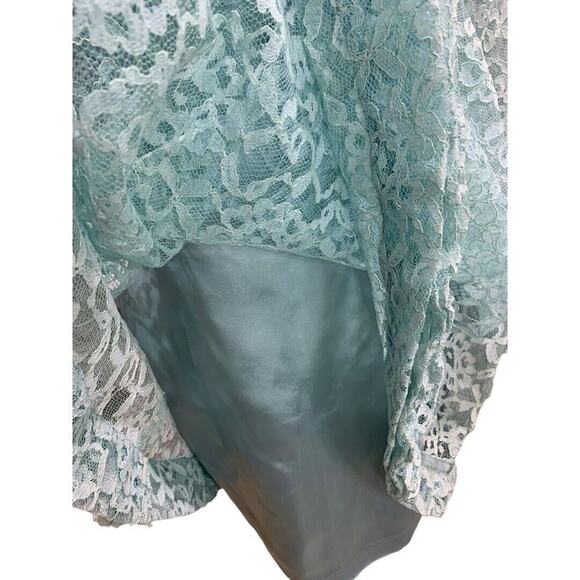 Vintage Aqua Swing Shift Mini Dress Vintage 1960s Lace Overlay Satin - Picture 7 of 10